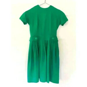 50s Mad Men Mid Century Women's Green‎ Wool secretary Dress Pleated Small union